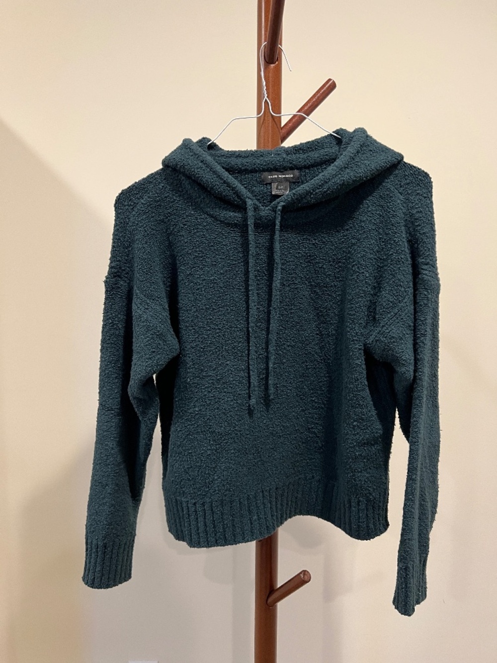 Club Monaco Medium Greenish Blue Cozy Bouclé Knit Hooded Sweater